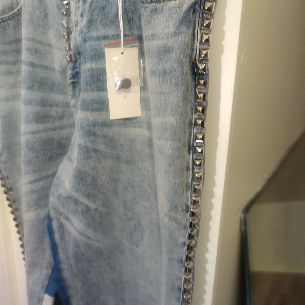 MNML LA B572 Studded Flare Denim Jeans Men's Size 42 Blue Relaxed B-Fit - Picture 7 of 12